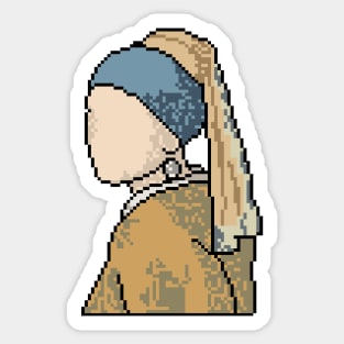 Girl with a Pearl Earring - Vermeer's Classic Painting in Digital Pixels Sticker